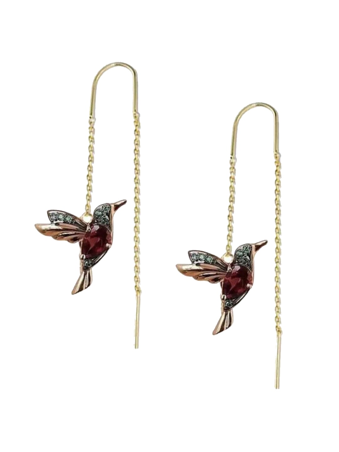 

MYKI Gold-Plated Bird Cubic Zirconia Studded Drop Earrings