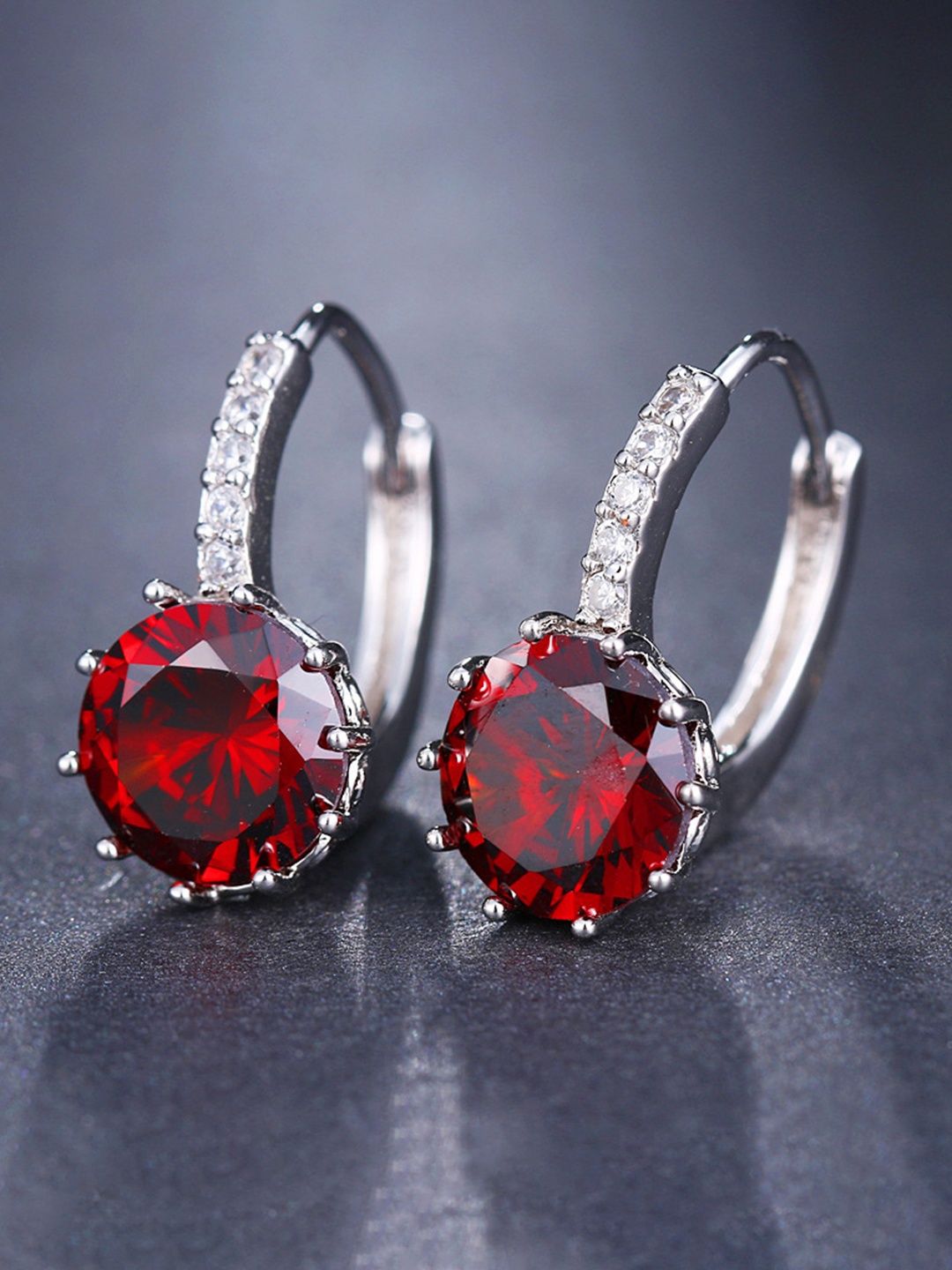 

MYKI Silver-Plated Contemporary CZ Stone Studded Hoop Earrings