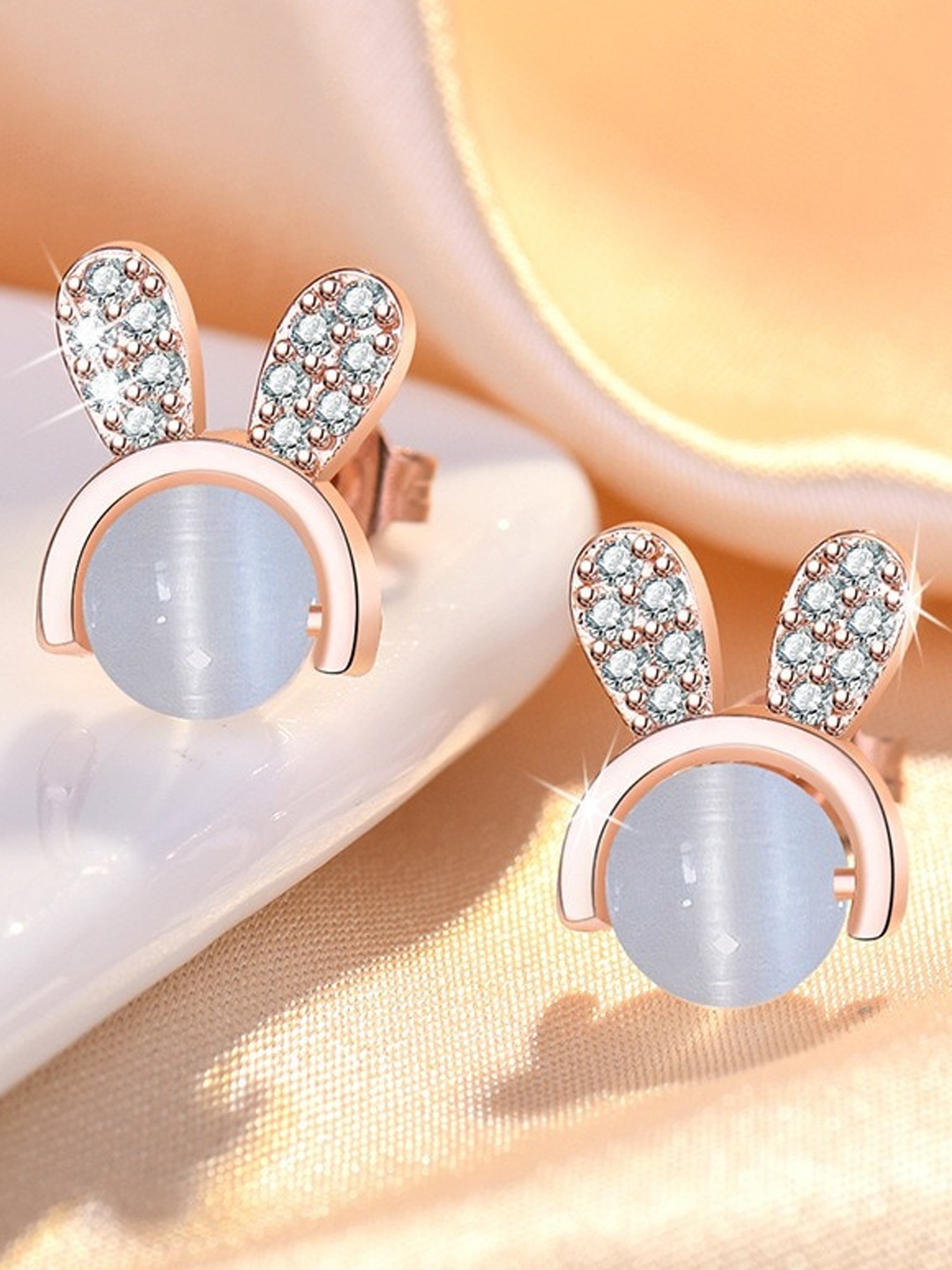 

MYKI Rose-Gold-Plated Contemporary CZ Stone Studded Studs Earrings