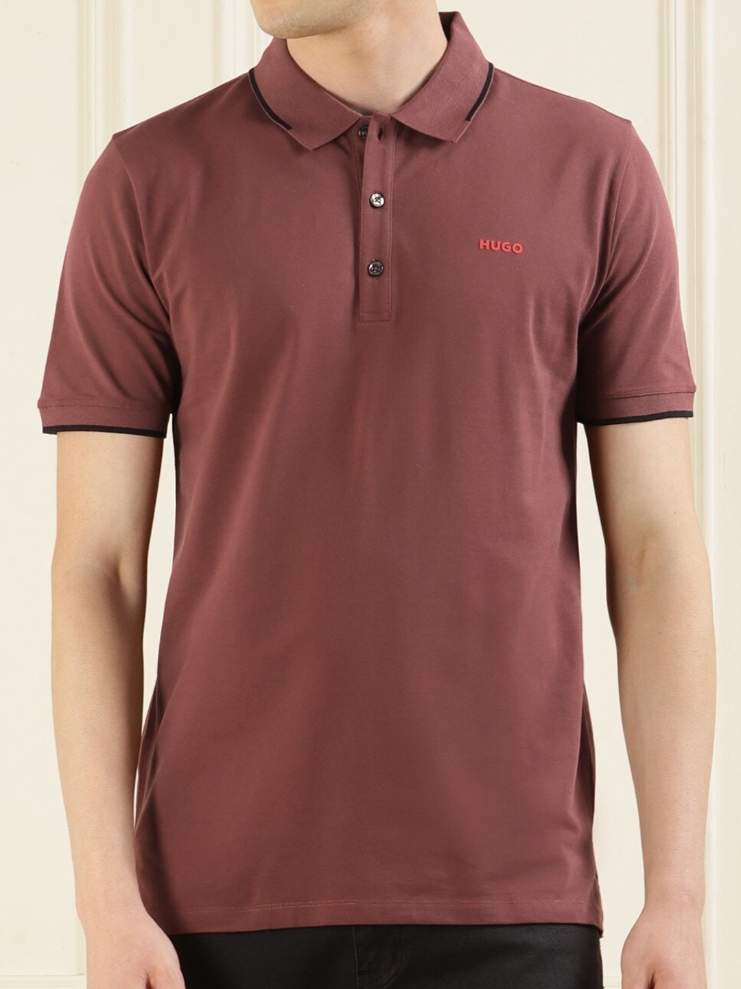 

HUGO Polo Collar Short Sleeves Cotton T-shirt, Brown