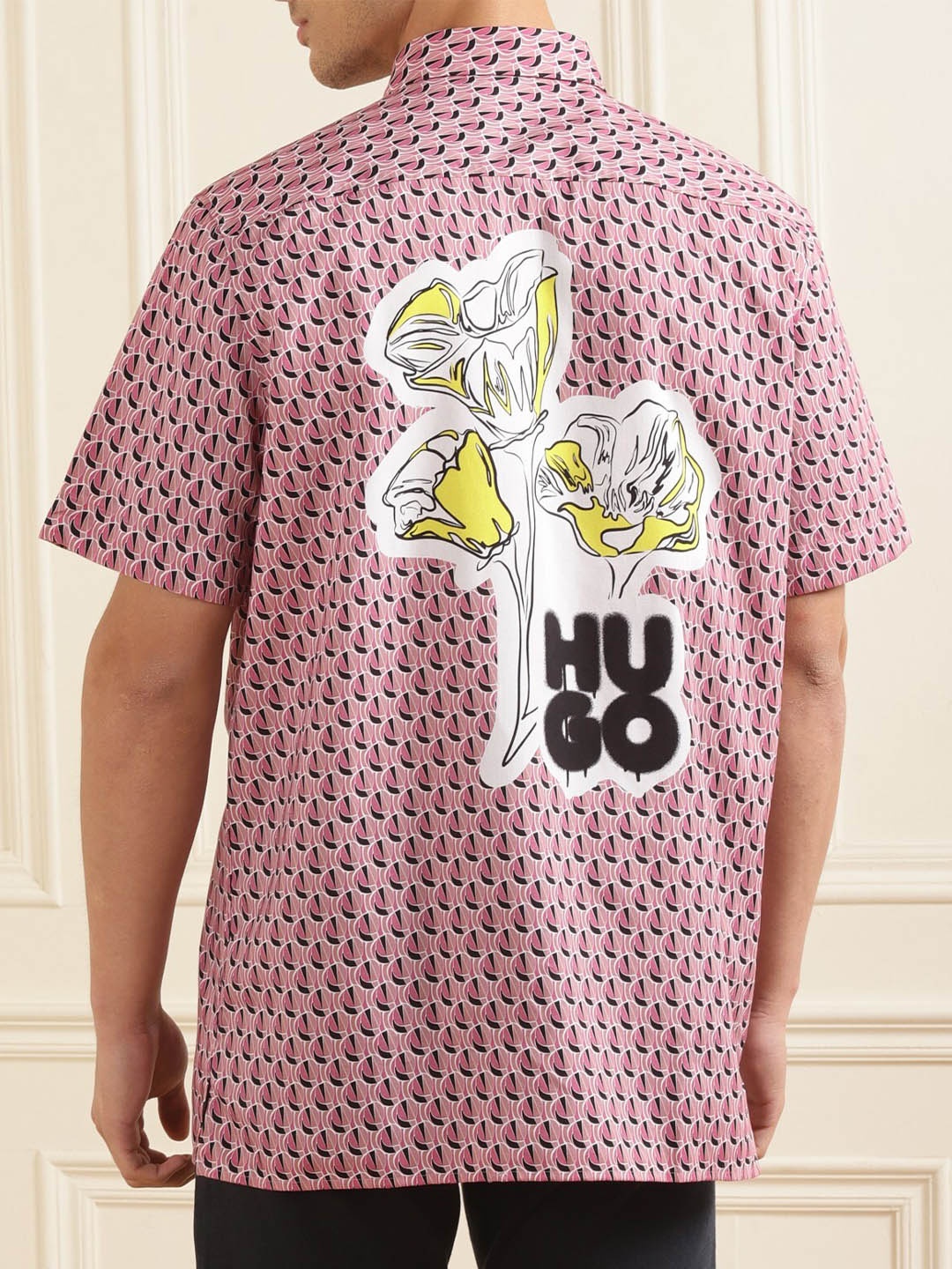 

HUGO Geometric Printed Cotton Casual Shirt, Pink