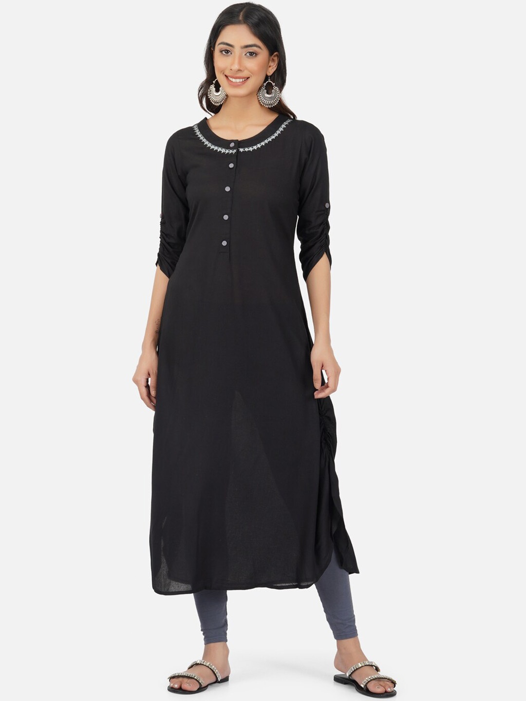 

METRO-FASHION Thread Work A-Line Kurta, Black