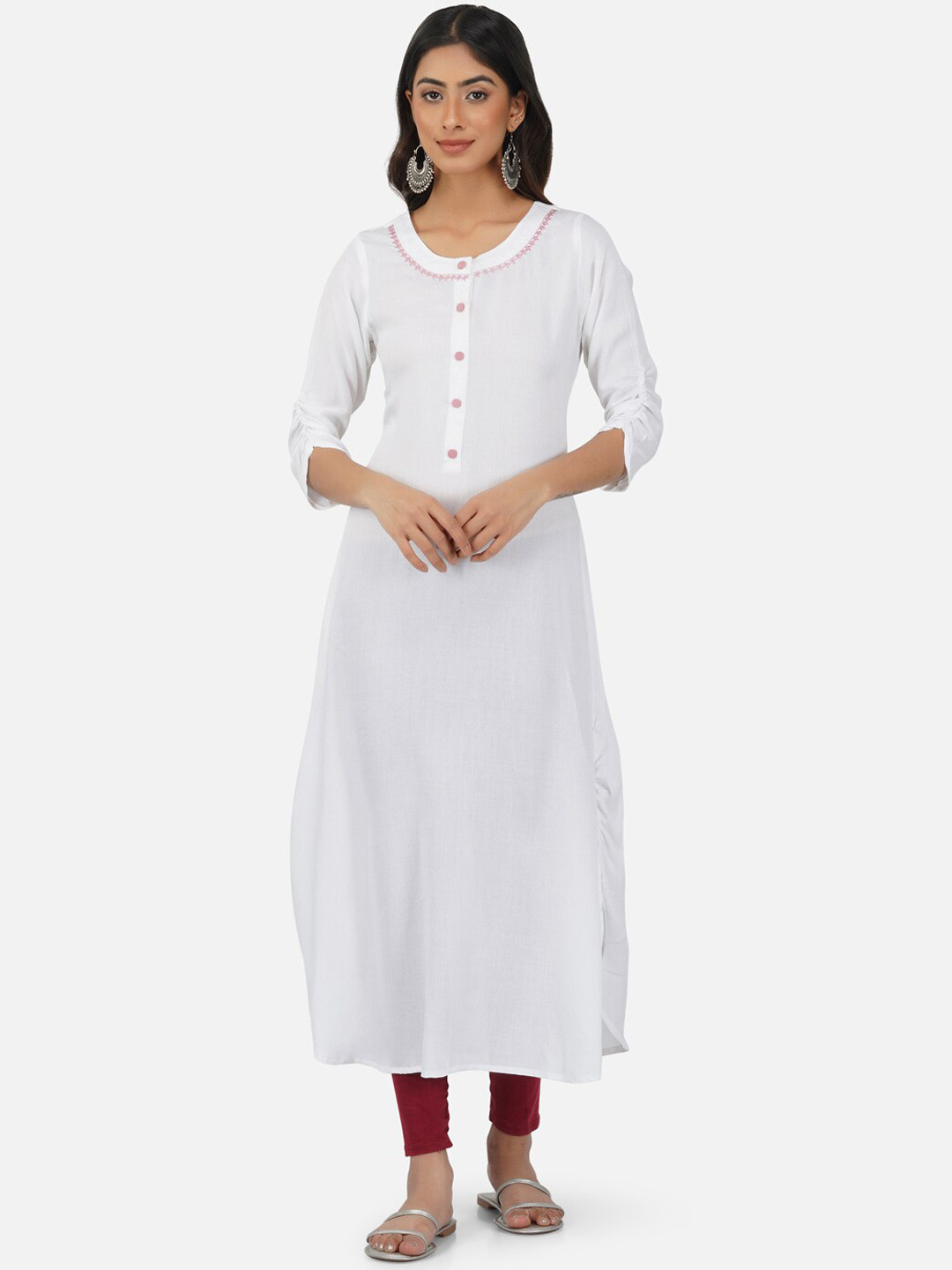 

METRO-FASHION Thread Work A-Line Kurta, White