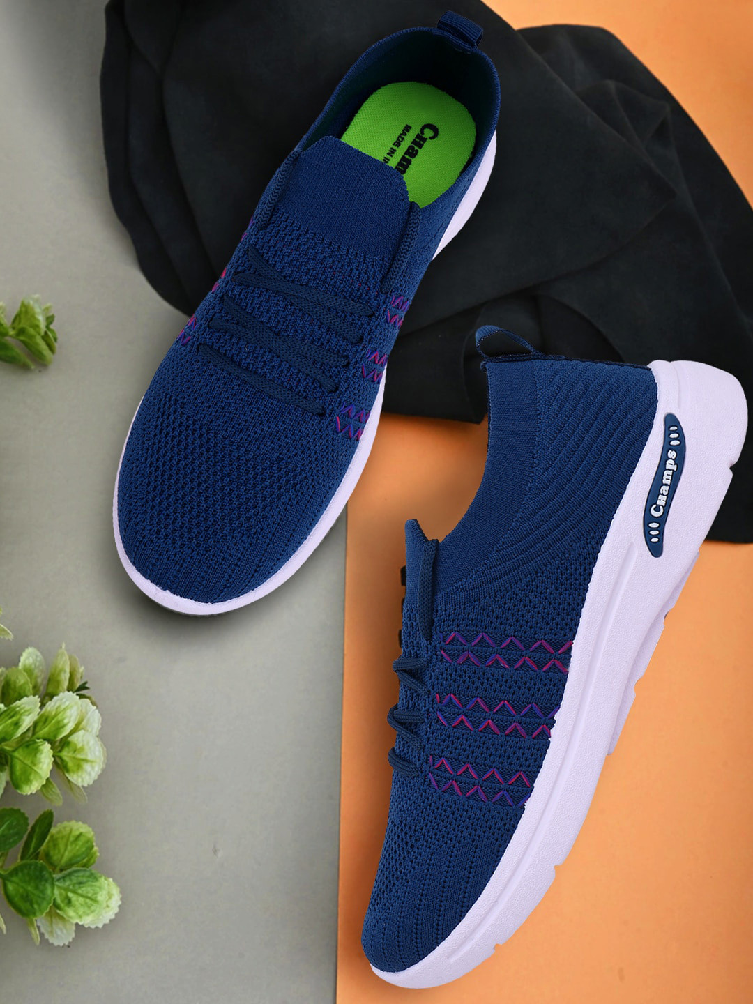 

Champs Women Woven Design Lightweight Comfort Insole Mesh Contrast Sole Sneakers, Blue
