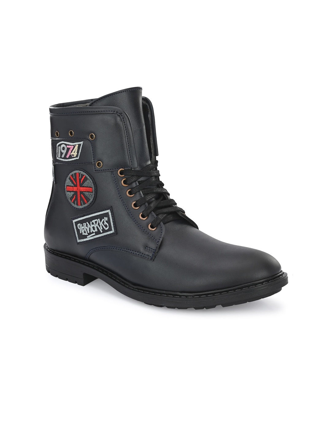 

Eego Italy Men Embroidered High-Top Regular Boots, Navy blue