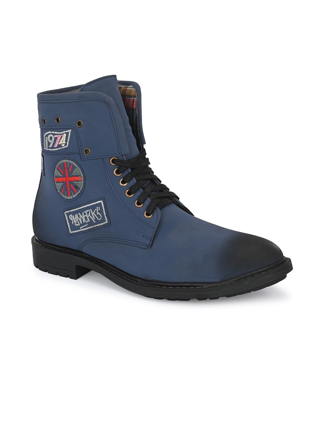 

Eego Italy Men Embroidered High-Top Regular Boots, Navy blue