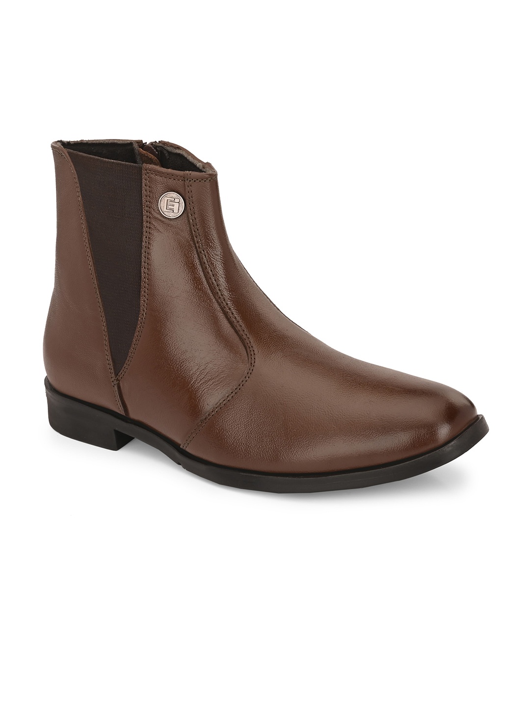 

Eego Italy Men Textured Genuine Leather Chelsea Boots, Brown