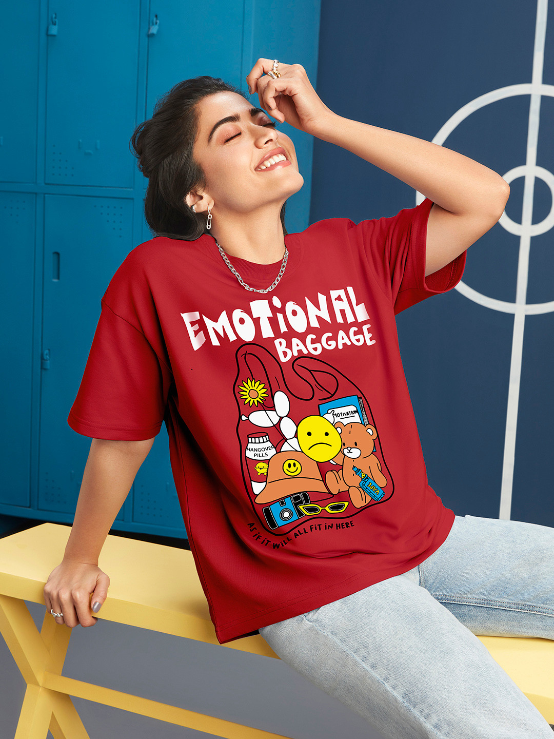 

Bewakoof Red Graphic Printed Cotton Oversized Fit T-shirt