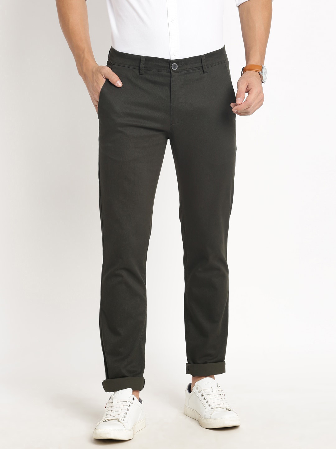 

Turtle Men Relaxed Tapered Fit Stretchable Trousers, Charcoal