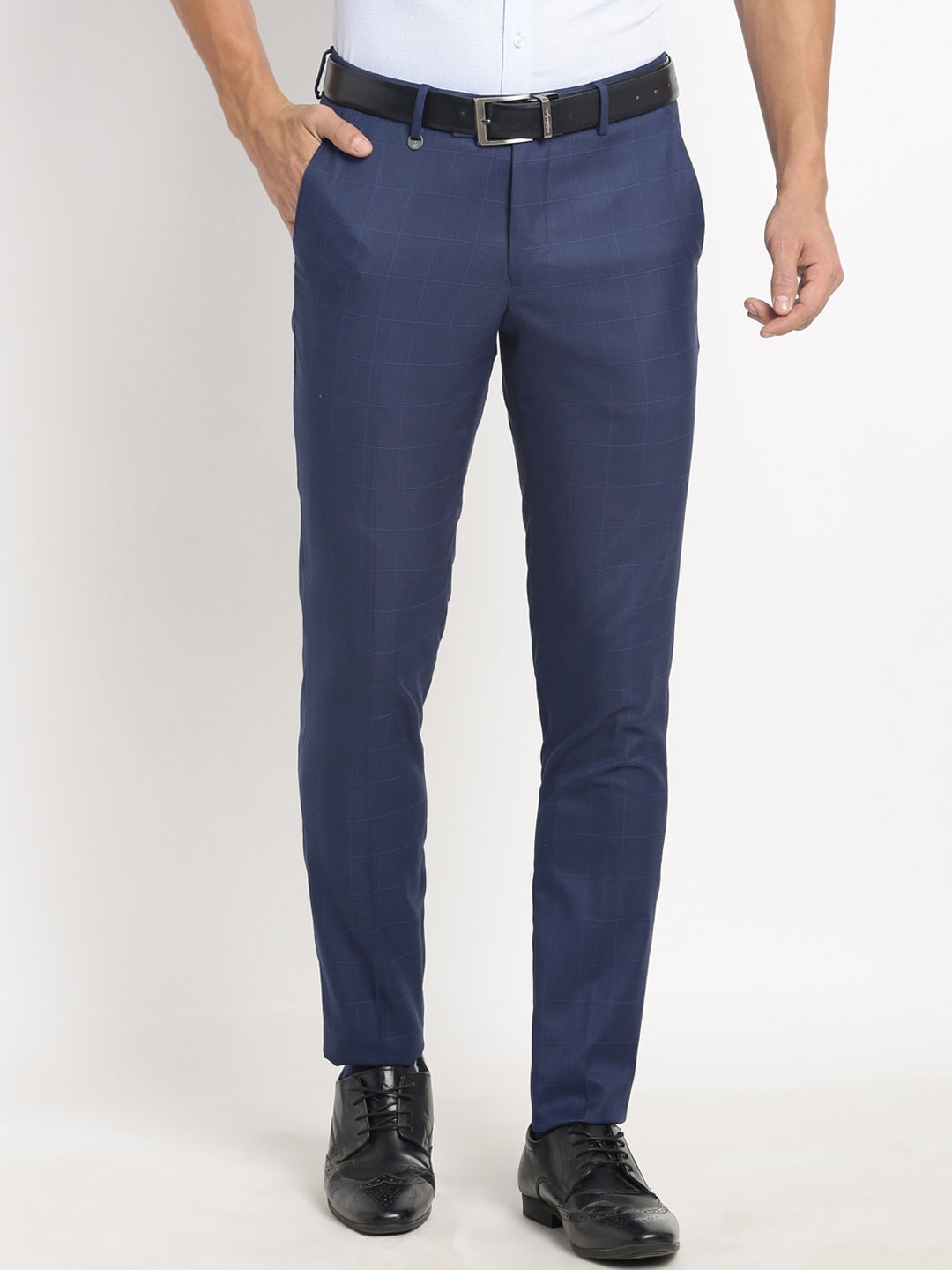 

Turtle Men Tailored Skinny Fit Stretchable Formal Trousers, Navy blue