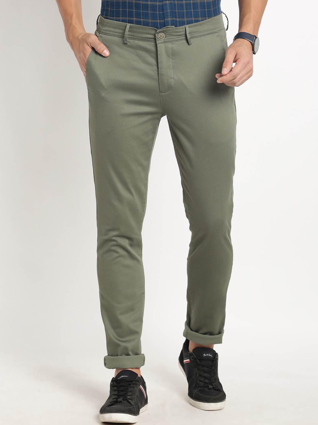 

Turtle Men Relaxed Tapered Fit Stretchable Trousers, Olive