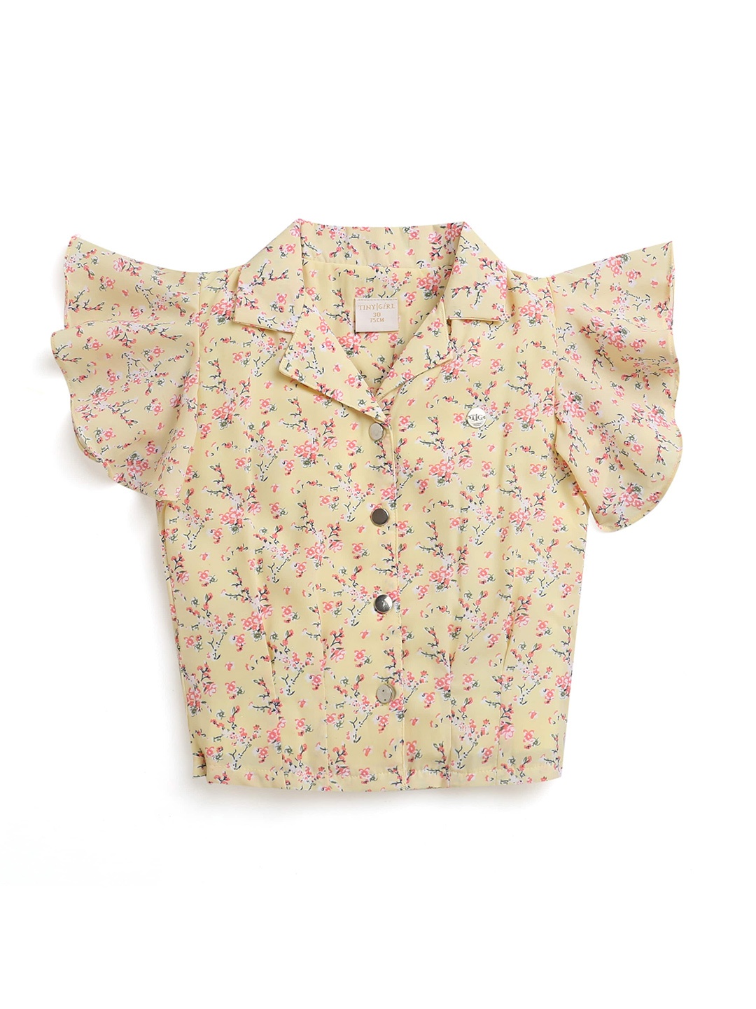 

Tiny Girl Floral Print Flutter Sleeve Shirt Style Top, Yellow