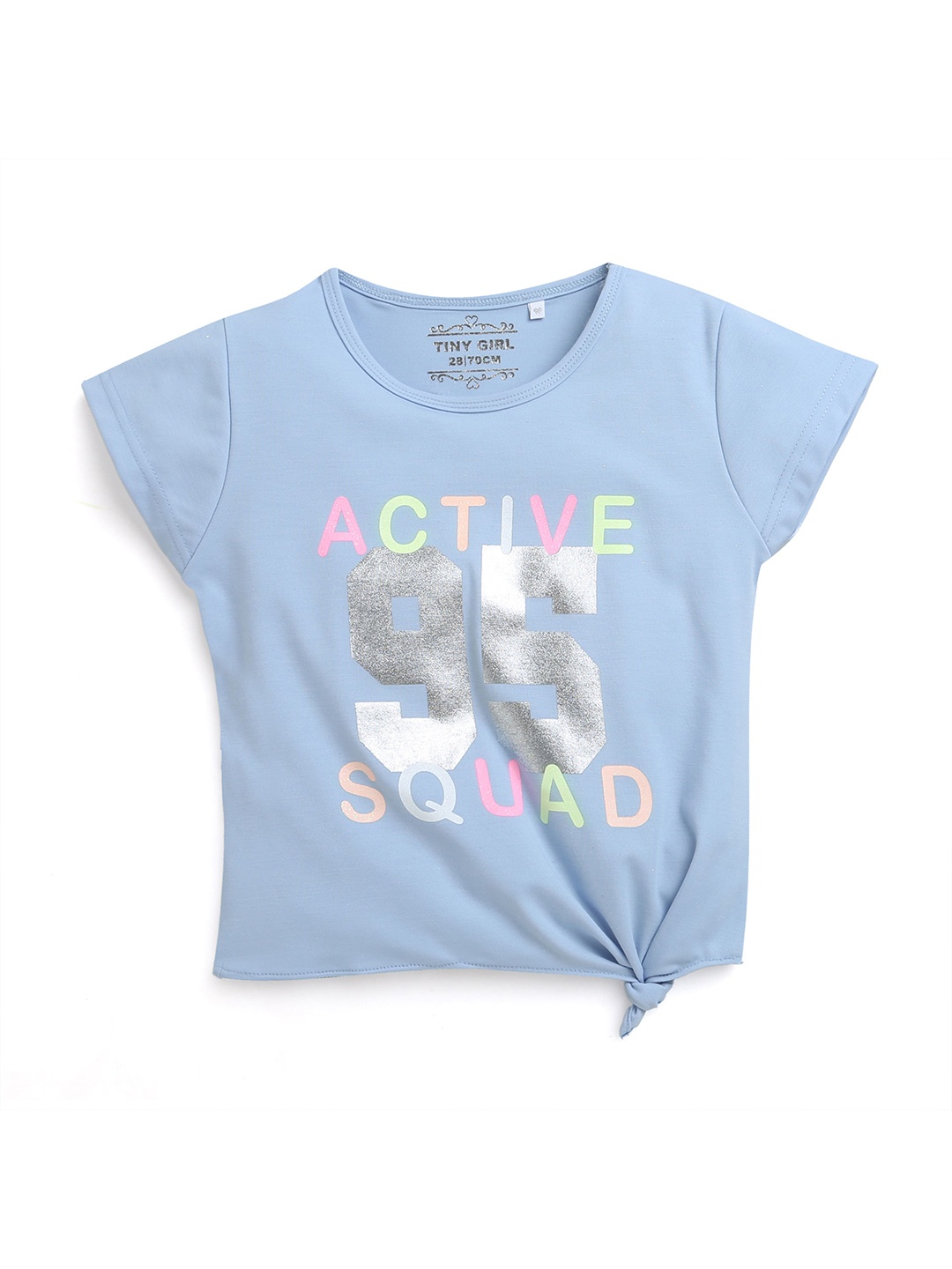 

Tiny Girl Typography Print Cap Sleeves Top, Blue