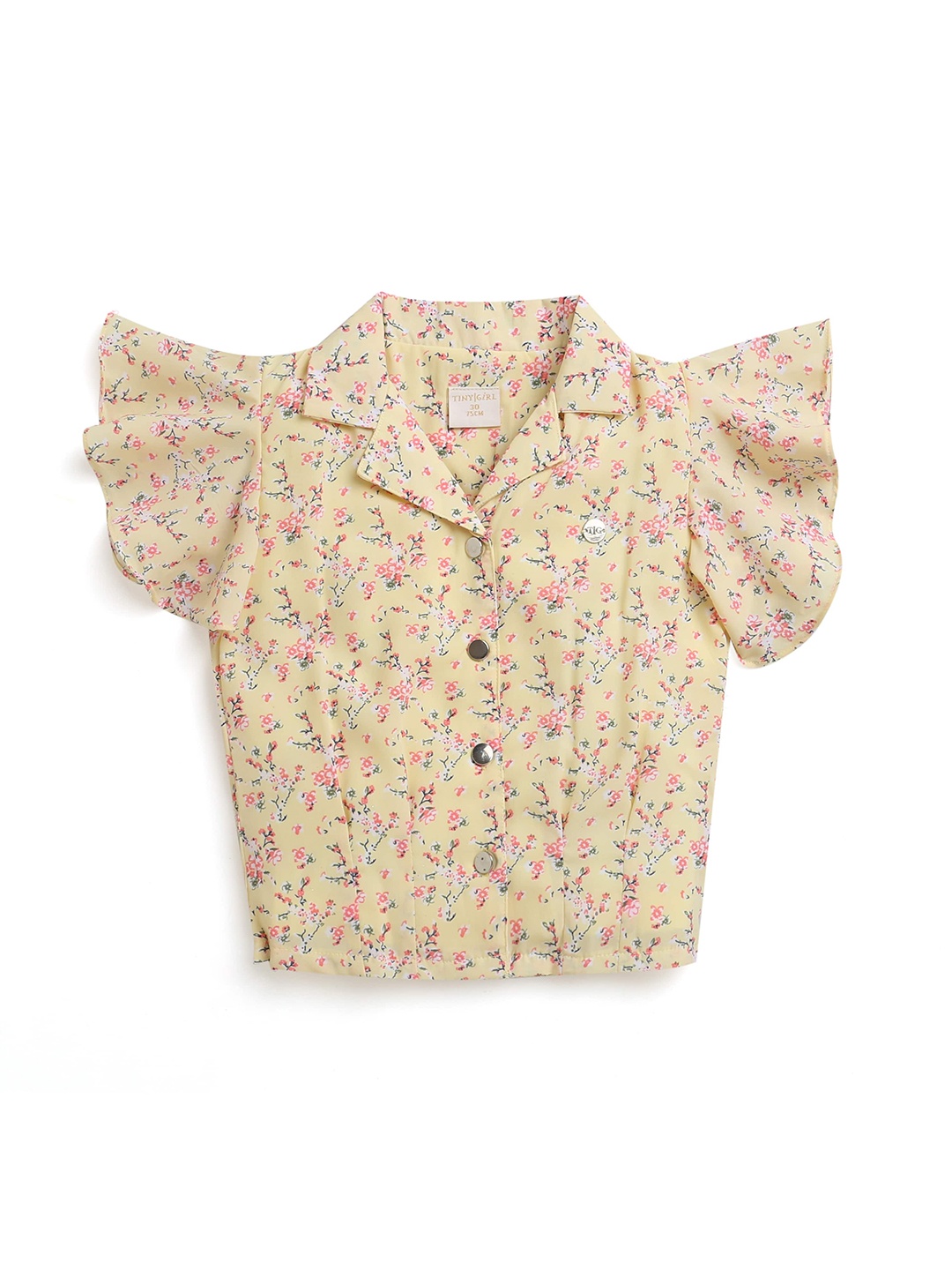 

Tiny Girl Floral Print Flutter Sleeve Shirt Style Top, Yellow