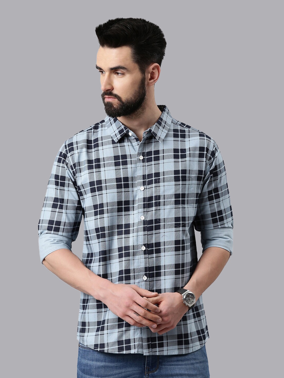 

Metronaut Tartan Checked Casual Slim Fit Shirt, Blue