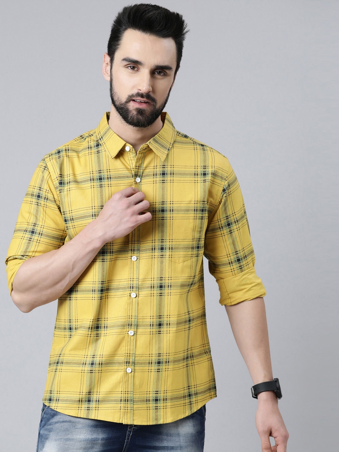 

Metronaut Tartan Checked Casual Slim Fit Shirt, Yellow