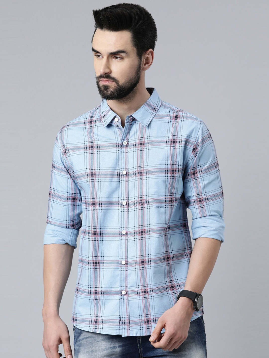 

Metronaut Tartan Checked Casual Slim Fit Shirt, Blue