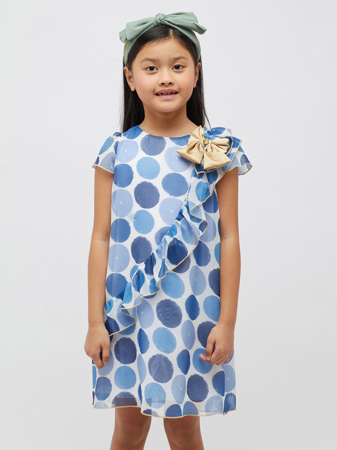 

One Friday Blue Polka Dot Print Cold-Shoulder A-Line Dress