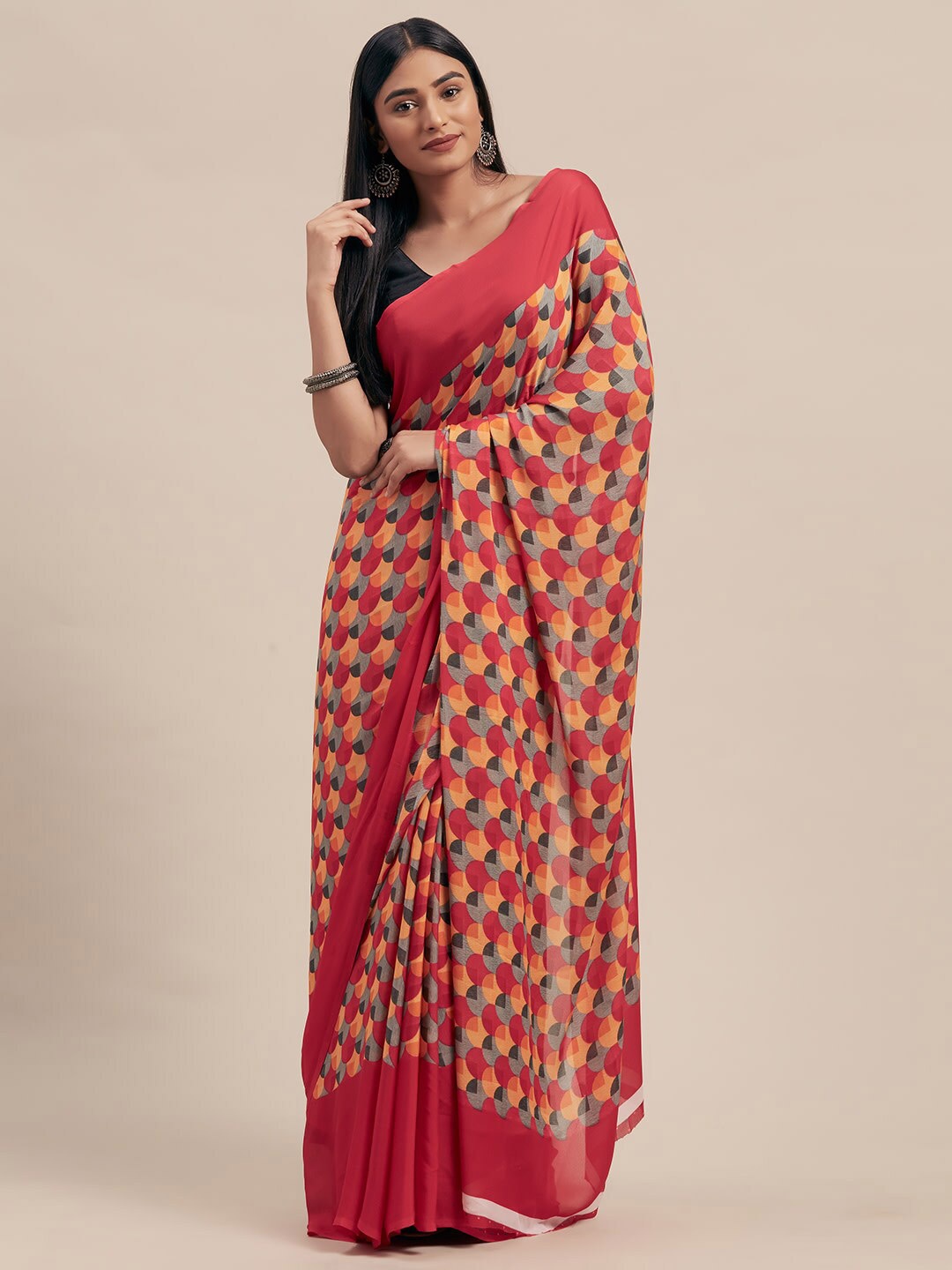 

HRITIKA Geometric Printed Saree, Pink