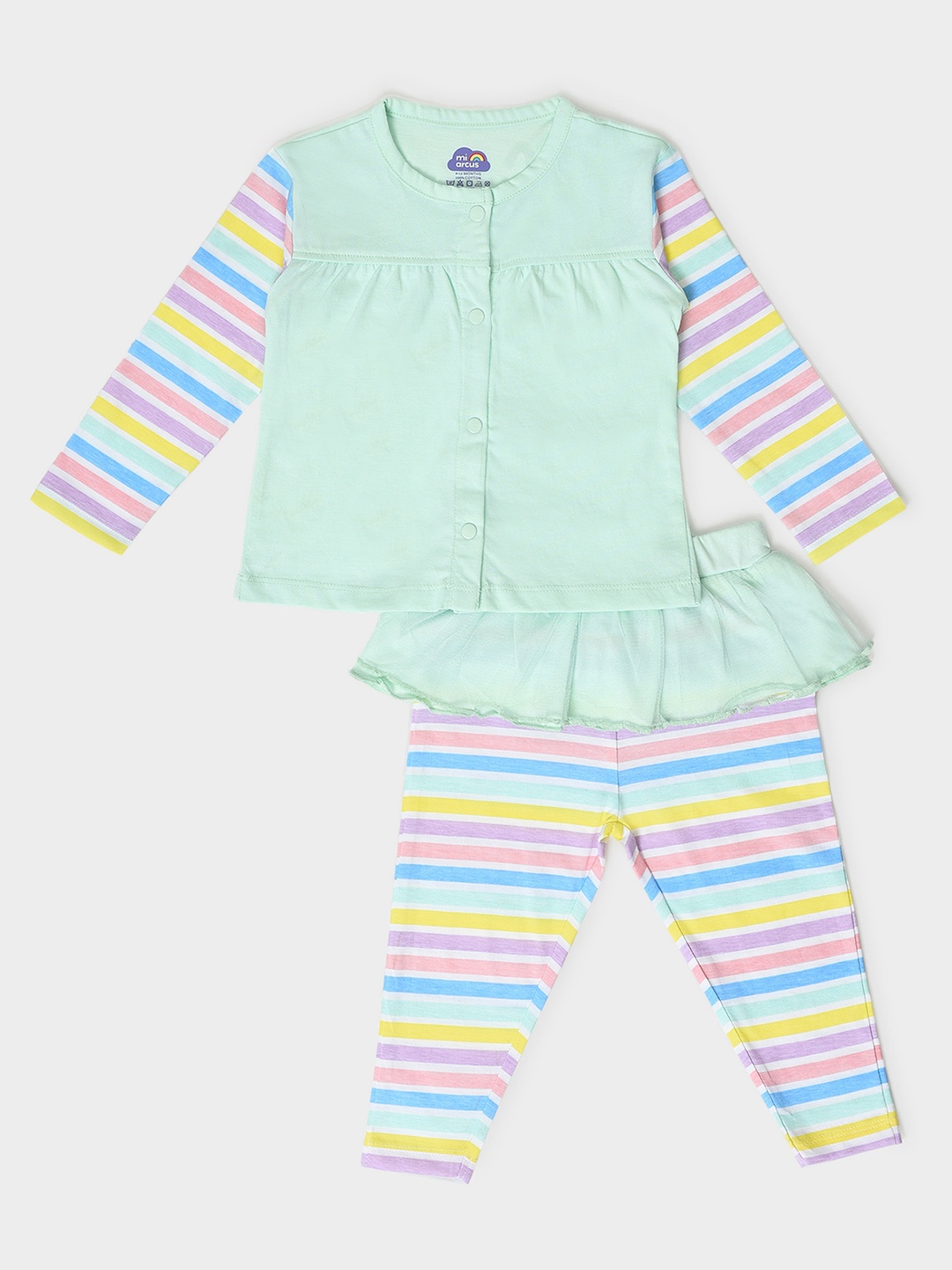 

MiArcus Infant Girls Striped Pure Cotton Top with Leggings, Green