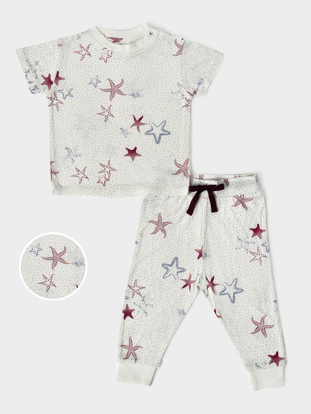 

MiArcus Kids Printed Pure Cotton T-shirt with Pyjamas, White