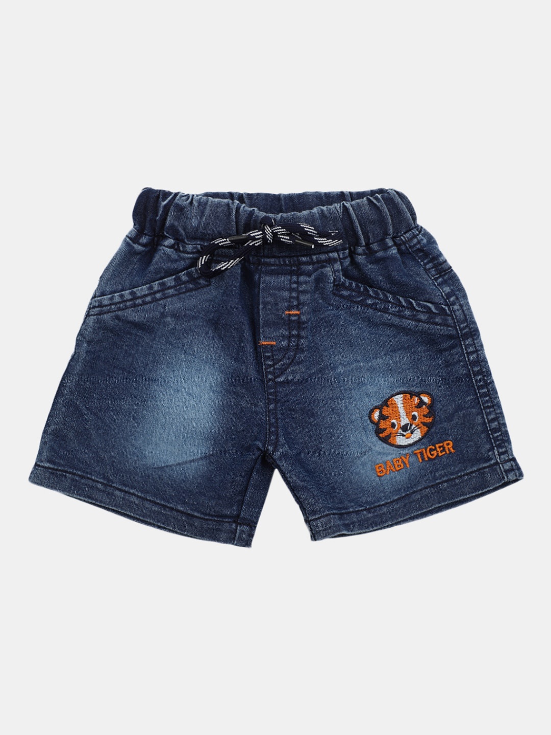 

V-Mart Infant Boys Mid-Rise Washed Cotton Denim Shorts, Blue