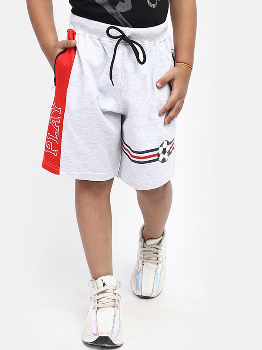 

V-Mart Boys Typography Printed Knee Length Cotton Shorts, Grey
