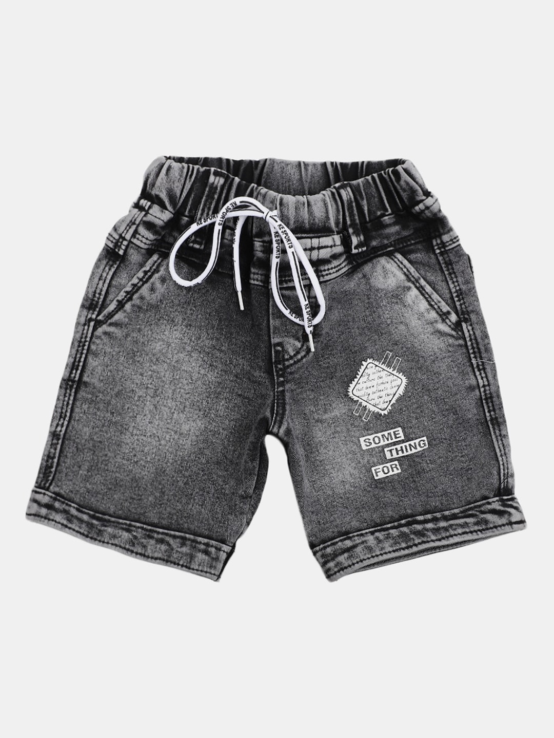 

V-Mart Boys Mid-Rise Washed Cotton Denim Shorts, Grey