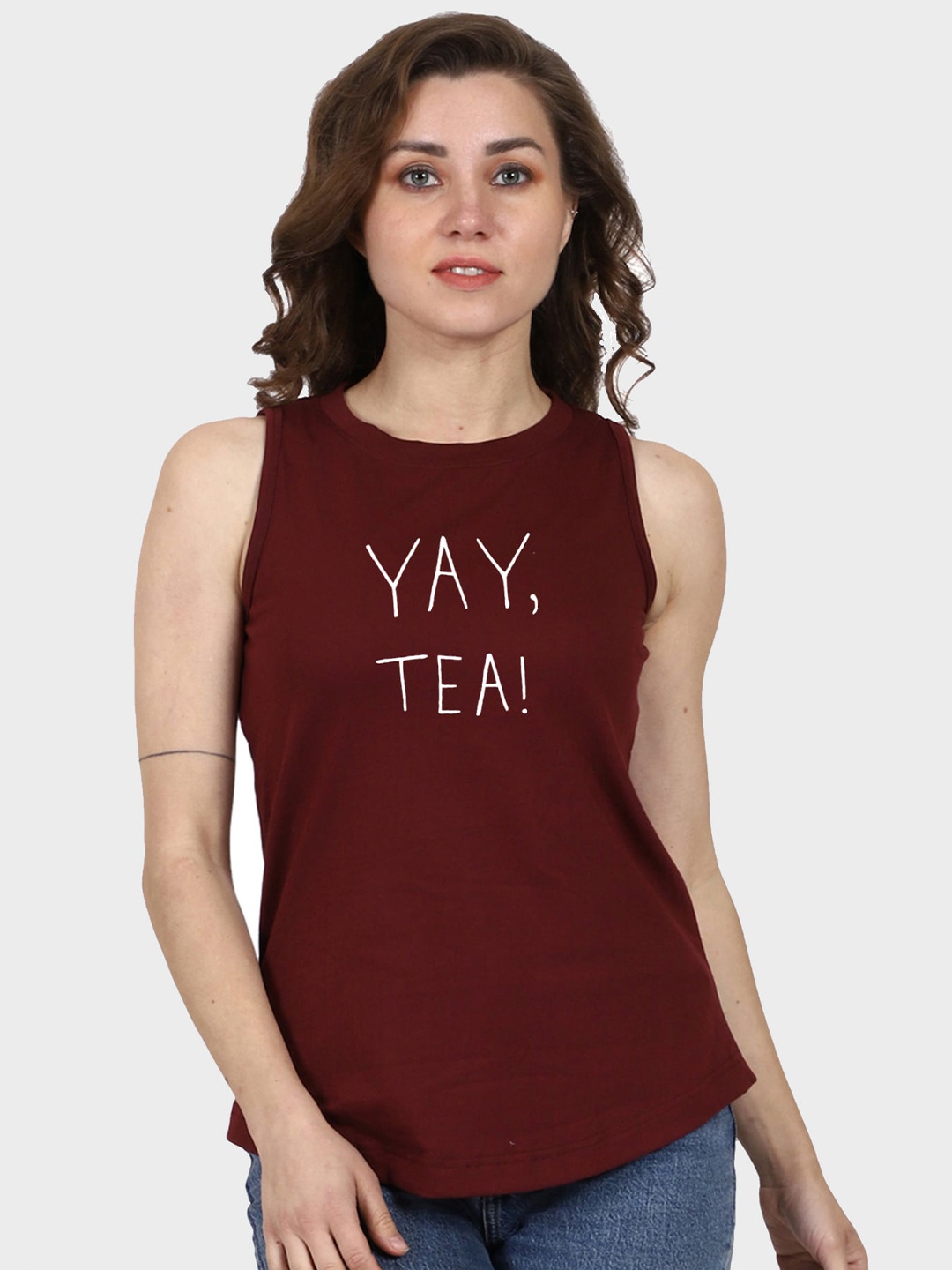 

T-SHIRT TRUCK Typography Sleeveless Cotton Longline T-shirt, Maroon