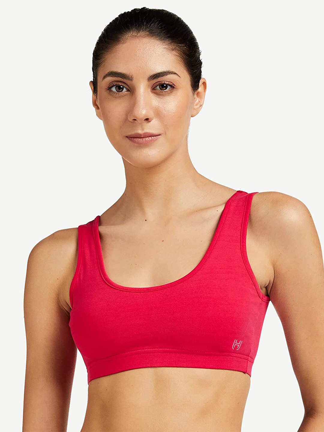 

URBAN HUG Medium Coverage All Day Comfort Seamless Cotton Workout Bra, Red