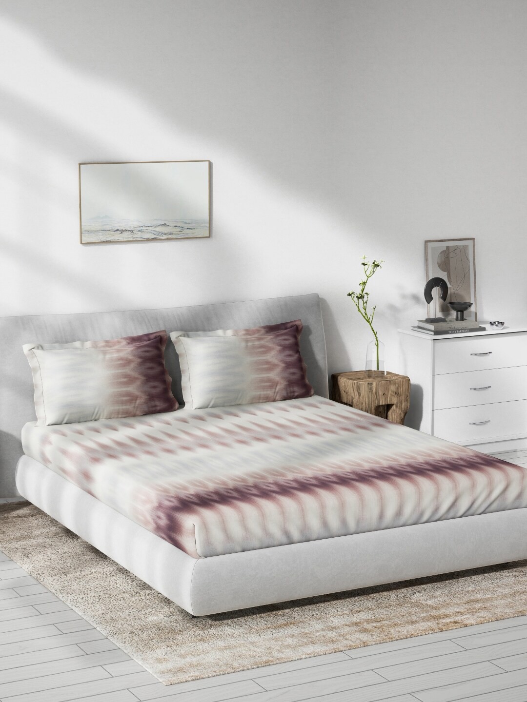 

DDecor White & Rust Red Ethnic Motifs 140 TC Cotton Queen Bedsheet with 2 Pillow Covers