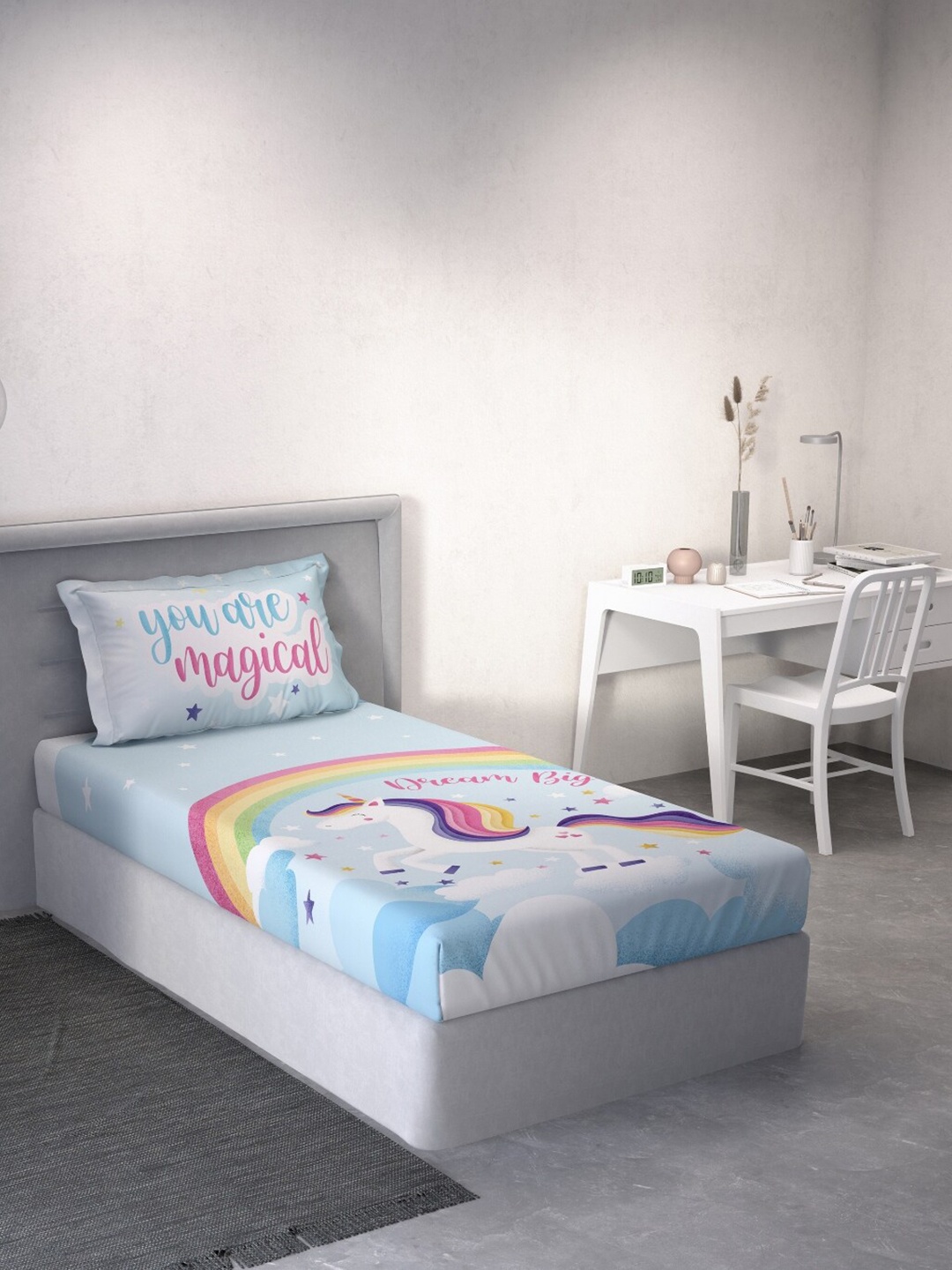 

DDecor Blue & Yellow Cartoon Characters 140 TC Cotton Single Bedsheet with 1 Pillow Cover