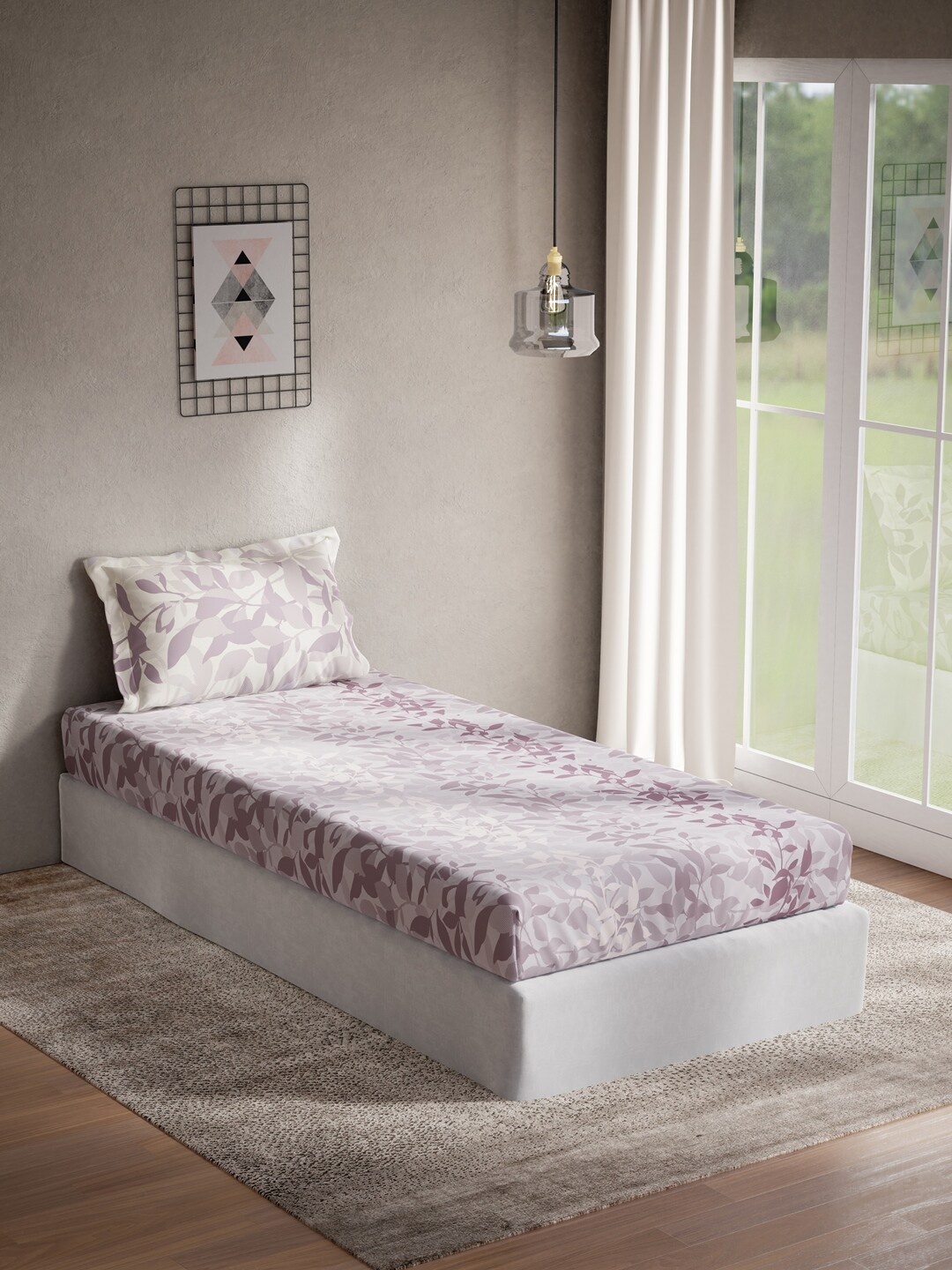 

DDecor Purple & Cream-Coloured Floral 144 TC Cotton Single Bedsheet with 1 Pillow Cover