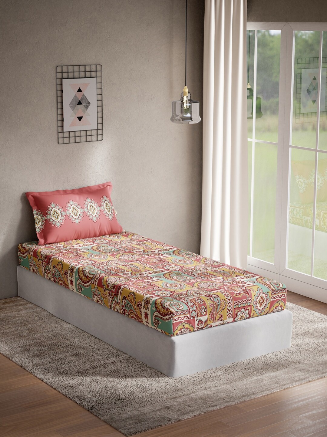 

DDecor Red & Green Ethnic Motifs 144 TC Cotton Single Bedsheet with 1 Pillow Cover