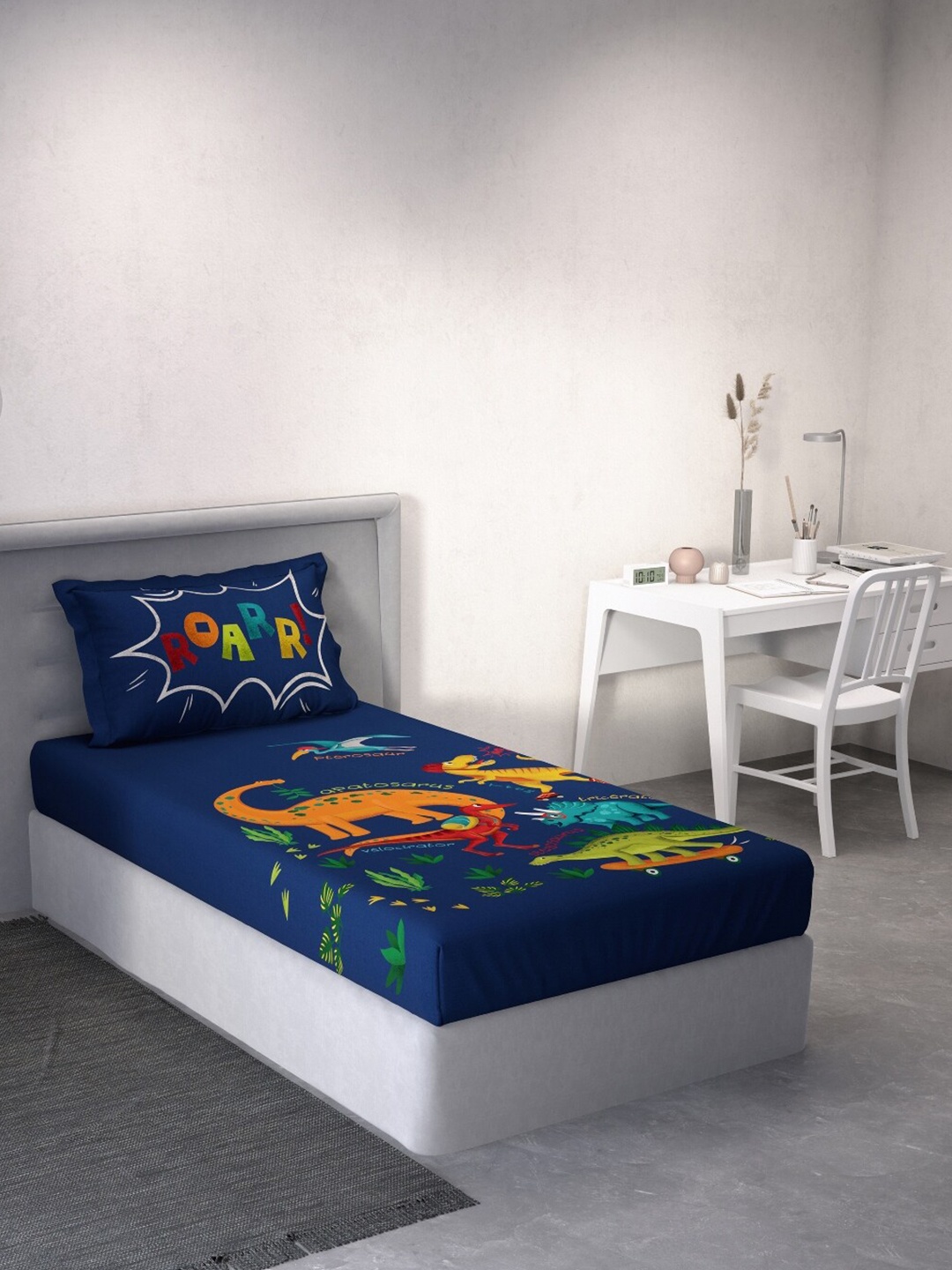 

DDecor Blue & Orange Cartoon Characters 140 TC Cotton Single Bedsheet with 1 Pillow Cover