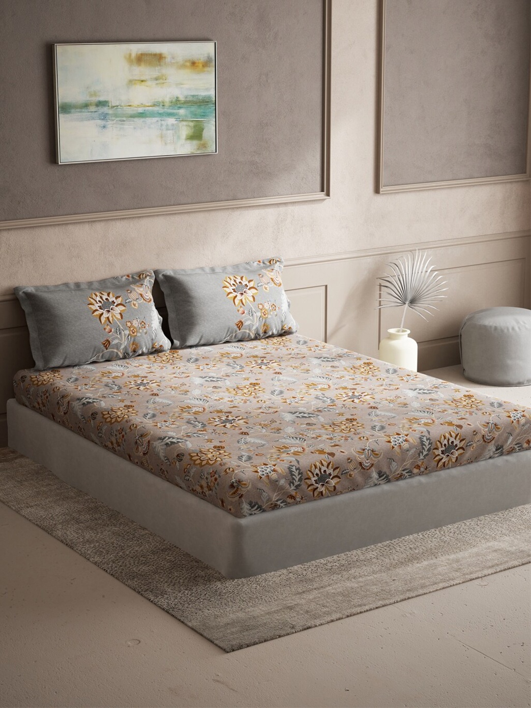 

DDecor Brown & Grey Ethnic Motifs 140 TC Cotton Queen Bedsheet with 2 Pillow Covers