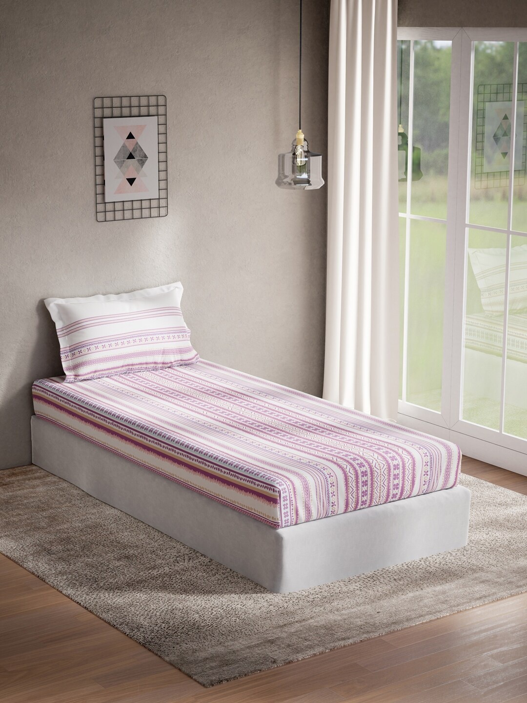 

DDecor Purple & White Ethnic Motifs 144 TC Cotton Single Bedsheet with 1 Pillow Cover