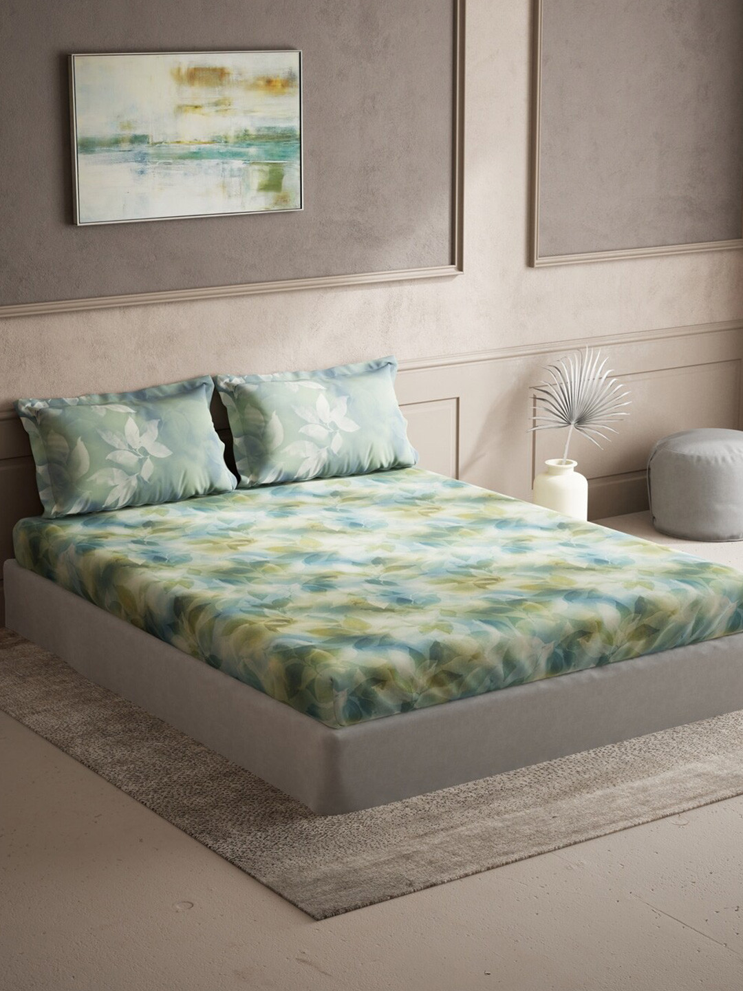 

DDecor Green & Blue Floral 140 TC Cotton Queen Bedsheet With 2 Pillow Covers