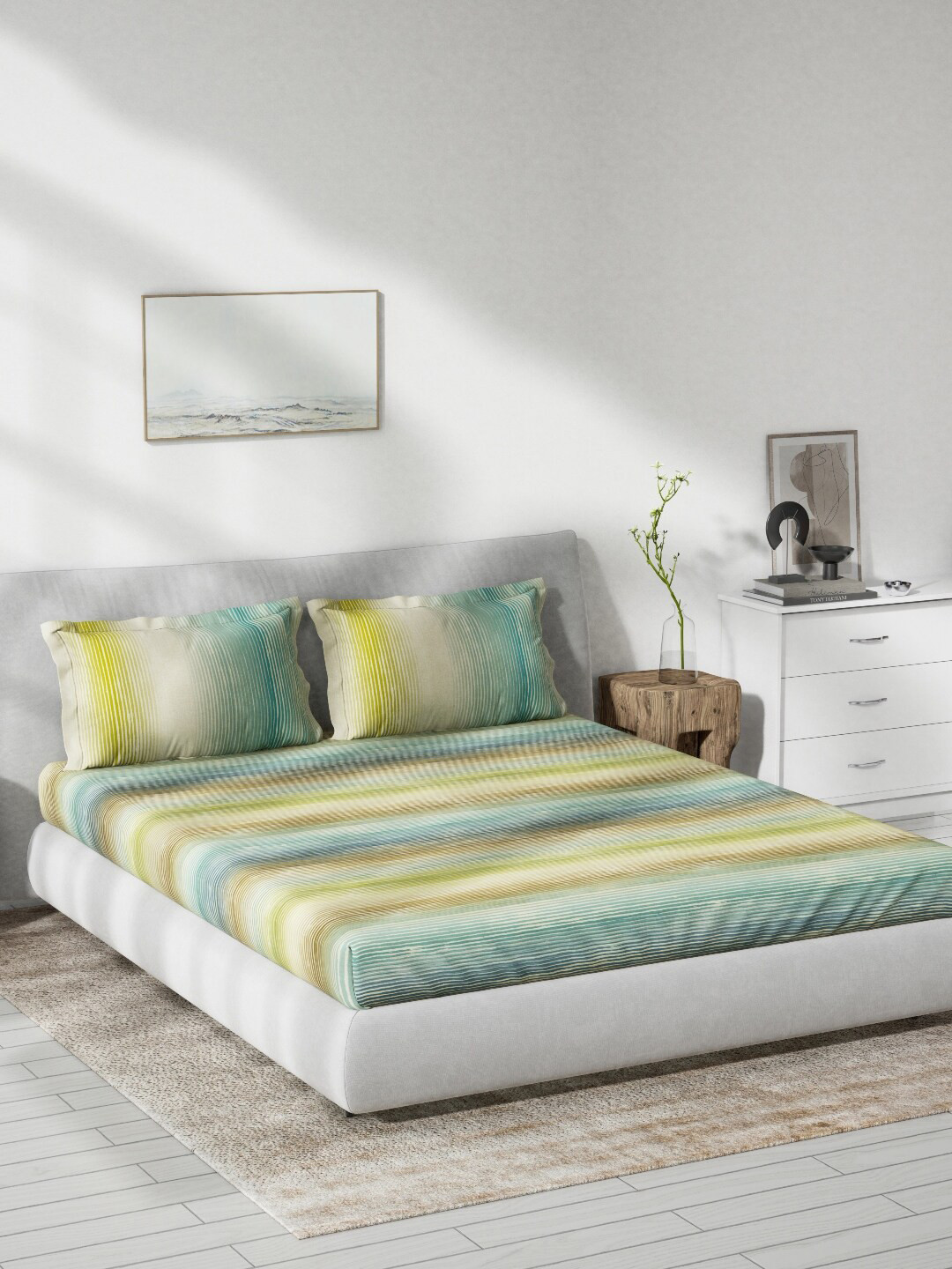 

DDecor Blue & Green 140 TC Cotton Queen Bedsheet with 2 Pillow Covers