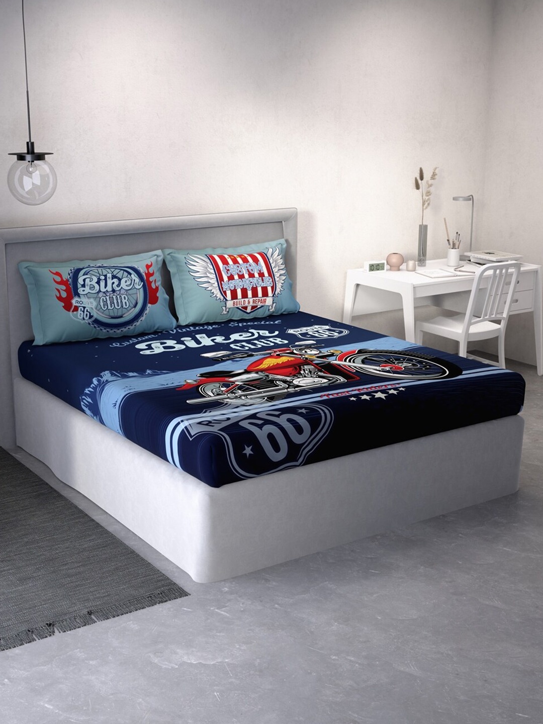 

DDecor Kids Cartoon Characters Print 140 TC Cotton Queen Bedsheet with 2 Pillow Covers, Blue
