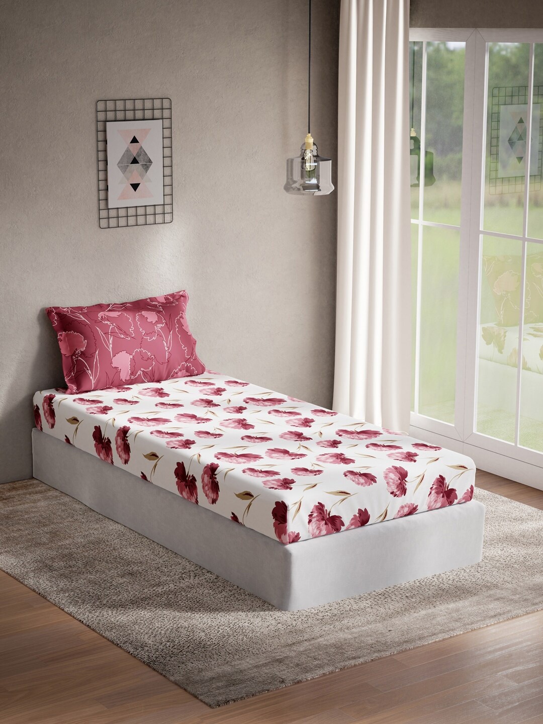 

DDecor Red & White Floral 144 TC Cotton Single Bedsheet With 1 Pillow Cover