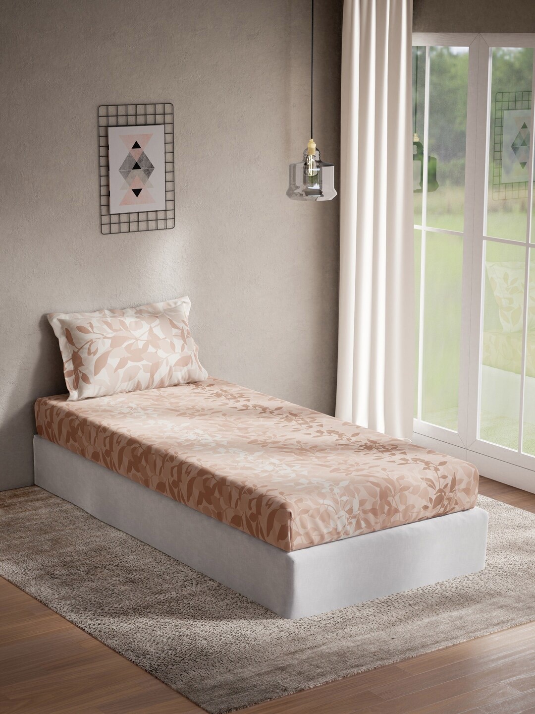 

DDecor Brown & Off White Floral 144 TC Cotton Single Bedsheet with 1 Pillow Cover