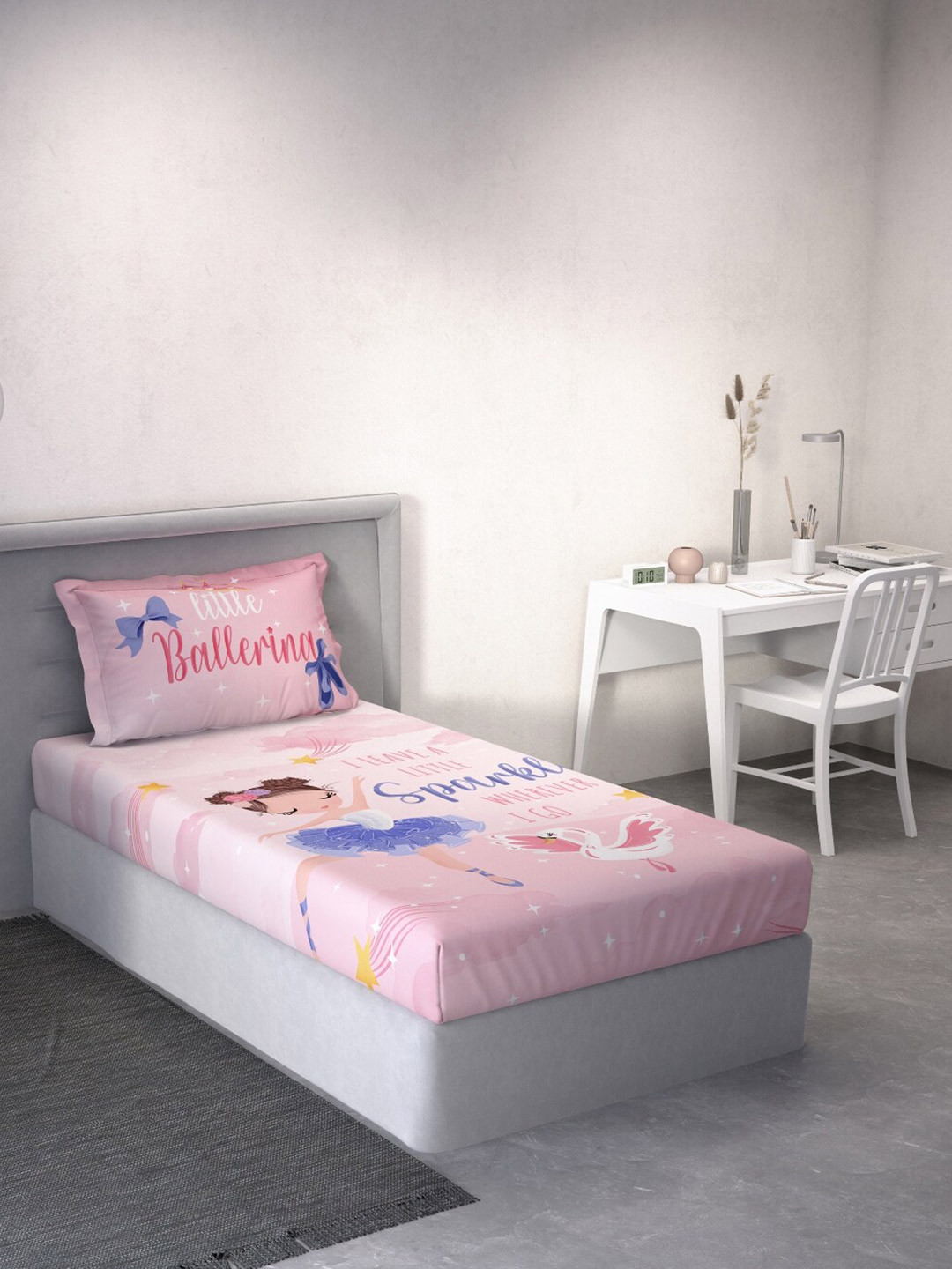 

DDecor Kids Cartoon Characters 140 TC Cotton Single Bedsheet With 1 Pillow Cover, Pink