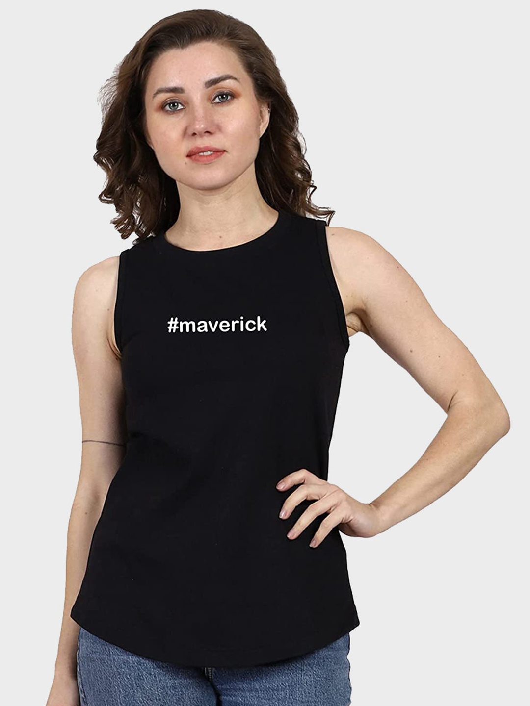 

T-SHIRT TRUCK Typography Printed Sleeveless Cotton T-shirt, Black