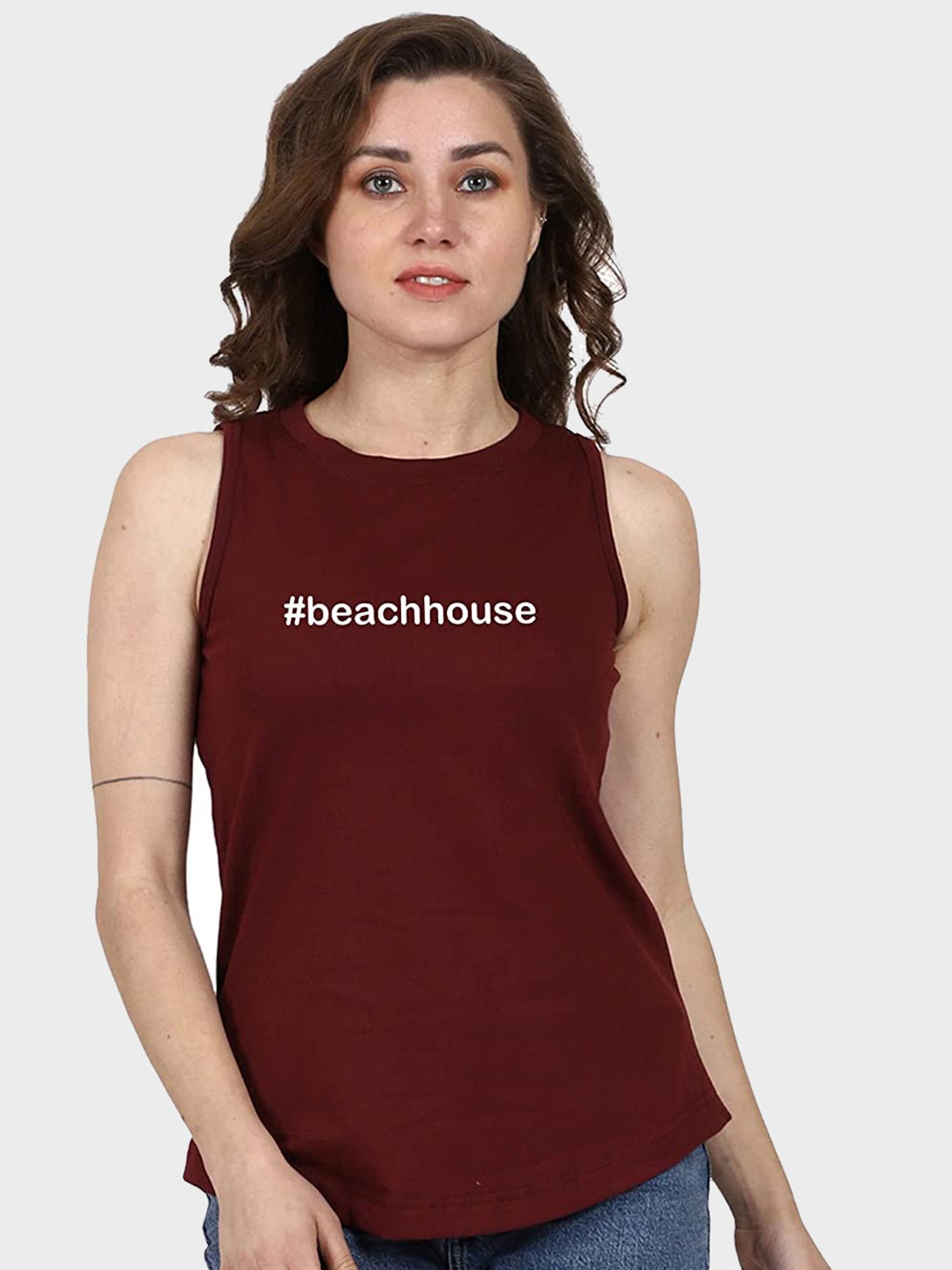 

T-SHIRT TRUCK Typography Printed Cotton T-shirt, Maroon