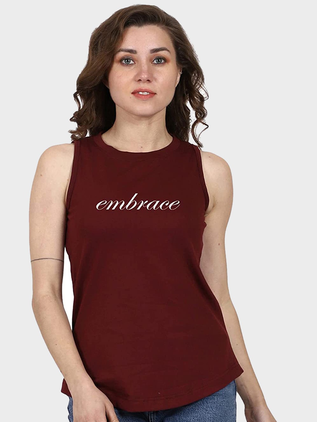 

T-SHIRT TRUCK Typography Printed Cotton T-shirt, Maroon