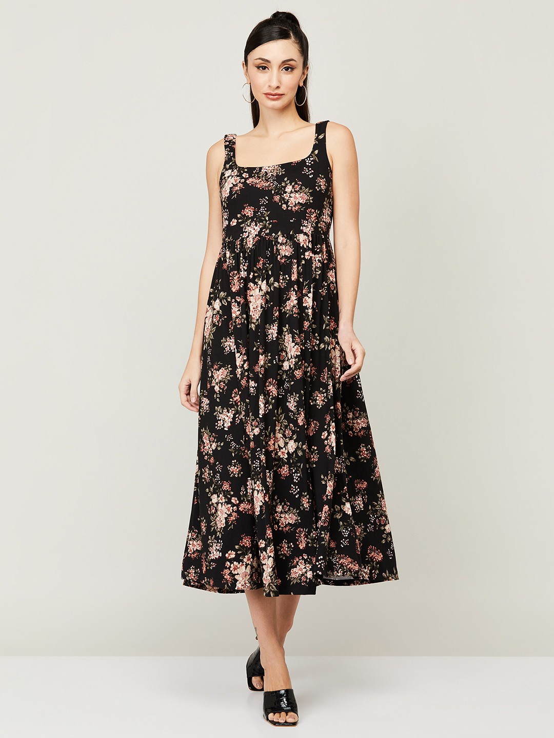 

CODE by Lifestyle Floral Printed Sleeveless Fit & Flare Midi Dress, Black