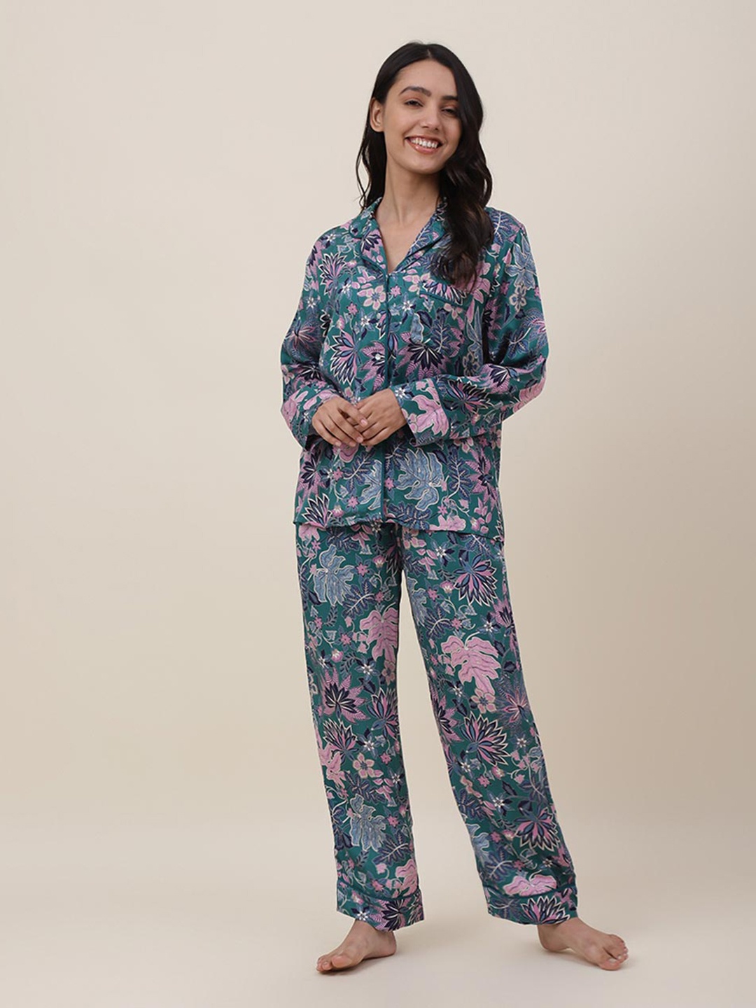 

Fabindia Tropical Printed Shirt And Pyjamas, Green
