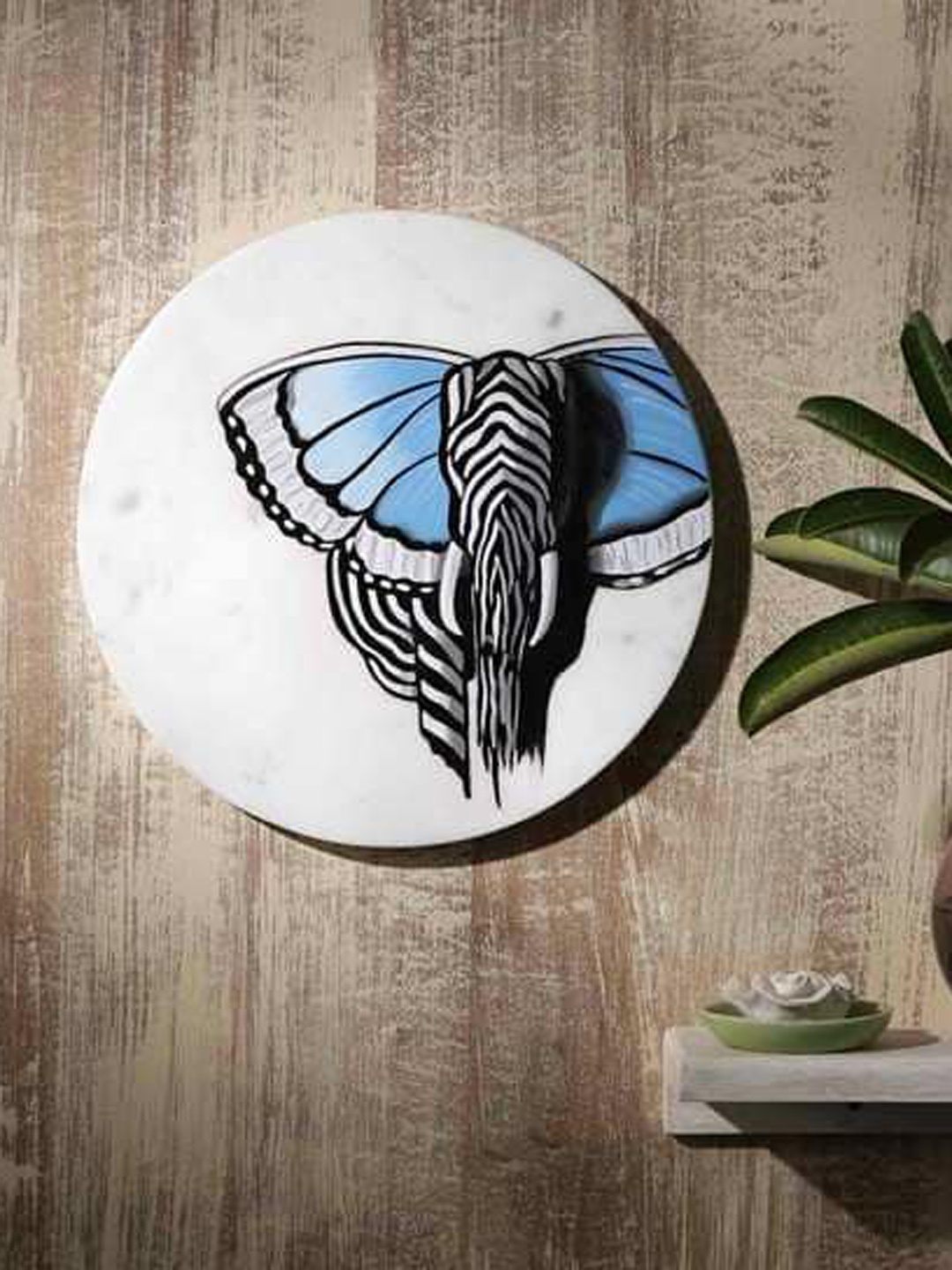 

POSH-N-PLUSH White & Blue Printed Marble Wall Art