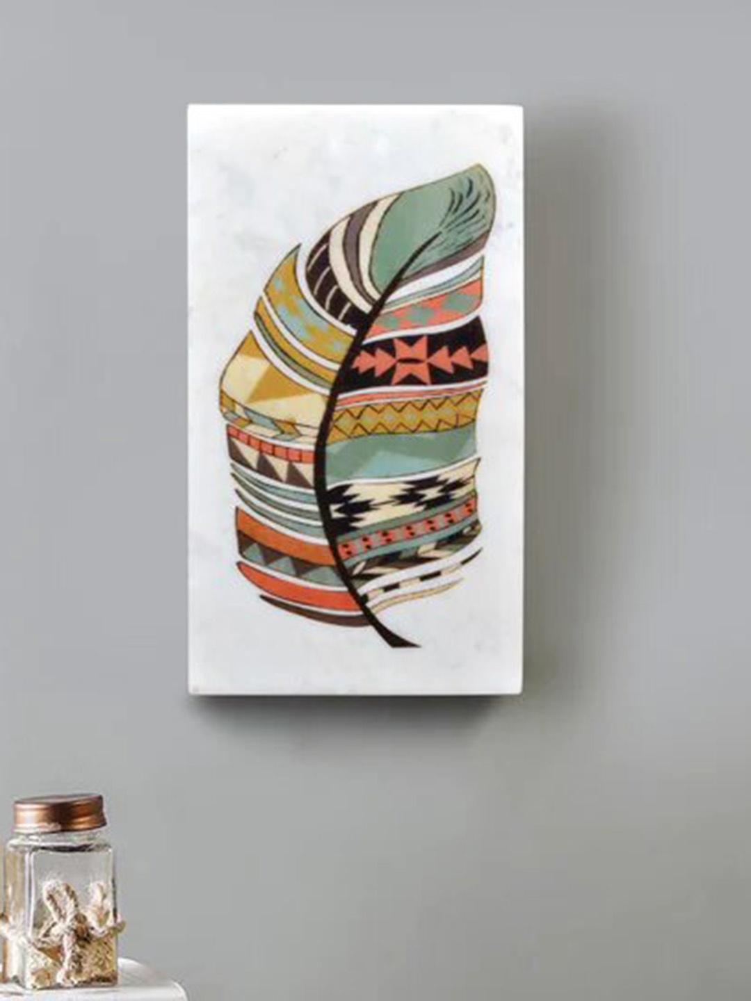 

POSH-N-PLUSH White & Green Printed Marble Wall Art